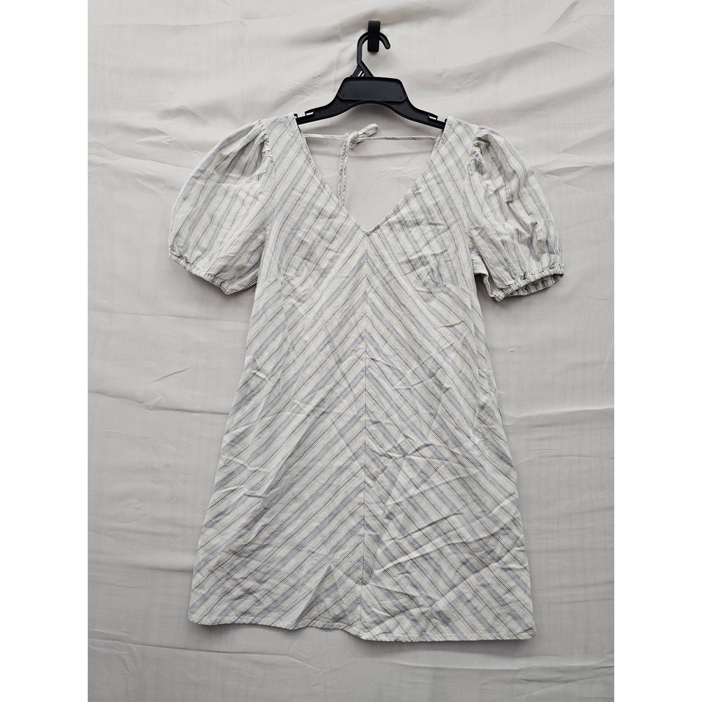A New Day Womens V-Neck Puff Sleeve Dress Blue Cotton Blend Casual Size Small